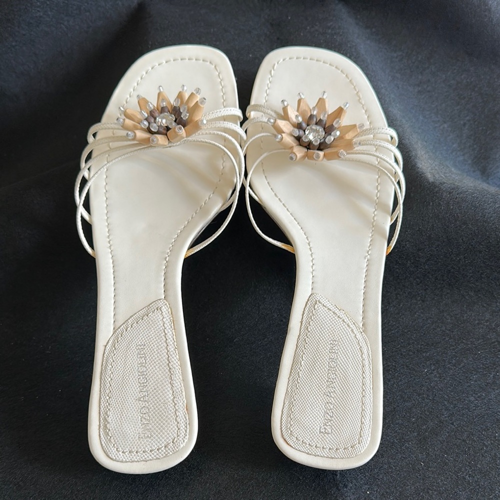 Enzo Angiolini kitten heel white strappy sandals